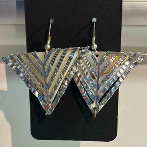 Genuine mother of pearl and silver tone triangle earrings
